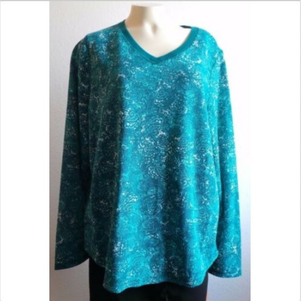 NWT Sonoma paisley teal ribbed top Plus 1X - Picture 4 of 7